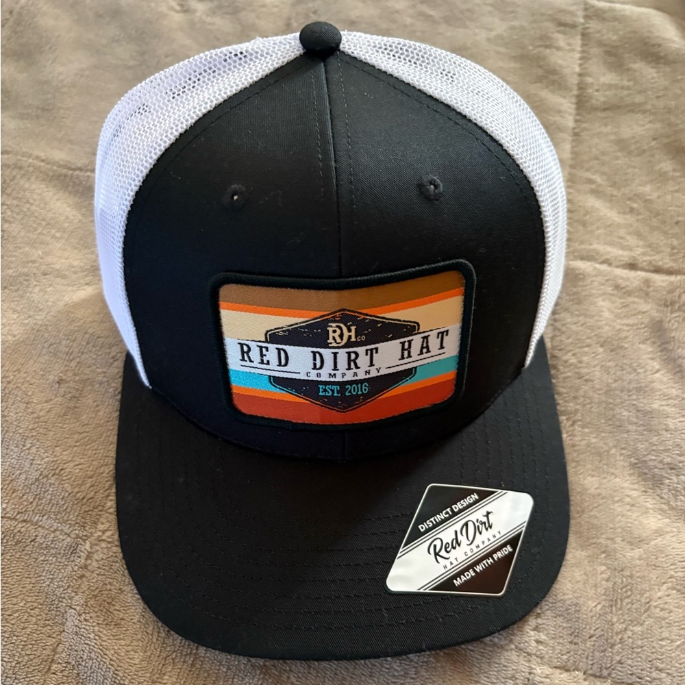 Red Dirt Hat Company Black & White Trucker Cap with Multi-Color Patch